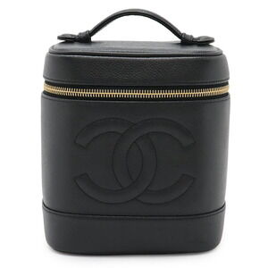 CHANEL Black Caviar Leather Logo Pouch